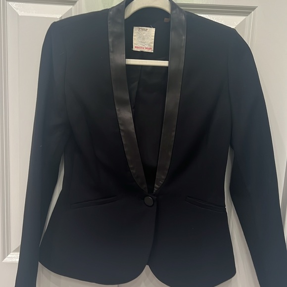 Rebecca Taylor black blazer with leather trim size 2 - Picture 2 of 6